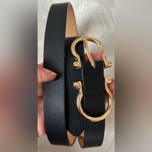 Lp Blue Linea Pelle Black Designer Style Double Buckle Belt S Fits 30-34" Waist